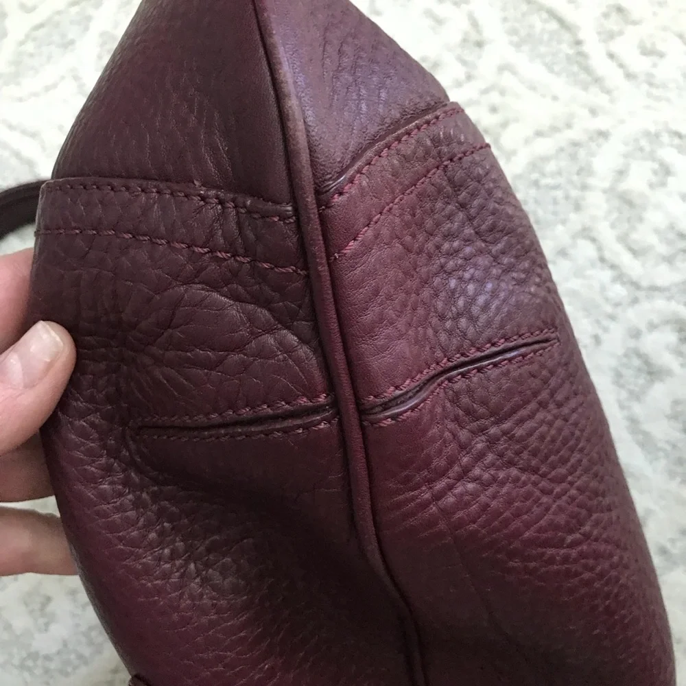 Cole Haan Burgundy Oxblood Pebbled Leather Zip Pocket Hobo Bag